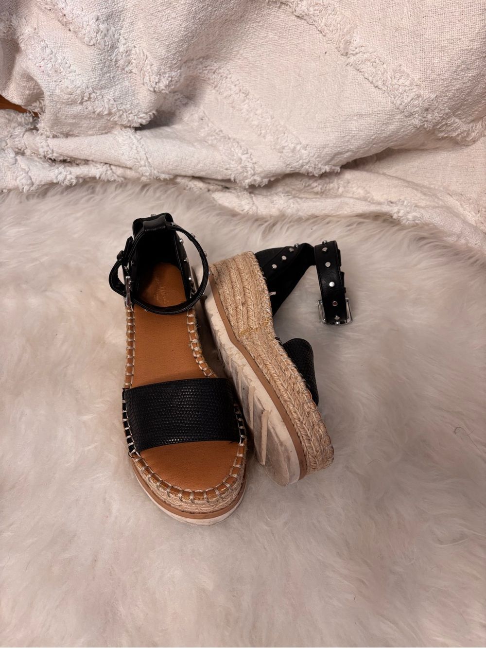 Black Snake Print and Espadrille Platform Sandals with Ankle Strap
